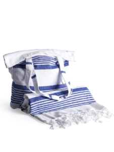 Hamamhandduk med tillhörande totebag från Maison Trique - Navy