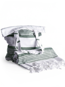 Hamamhandduk med tillhörande totebag från Maison Trique - Grön